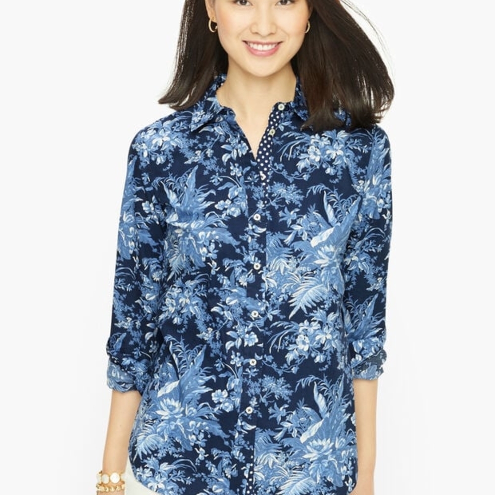 Talbots Dark Blue and Light Blue Botanical Blouse